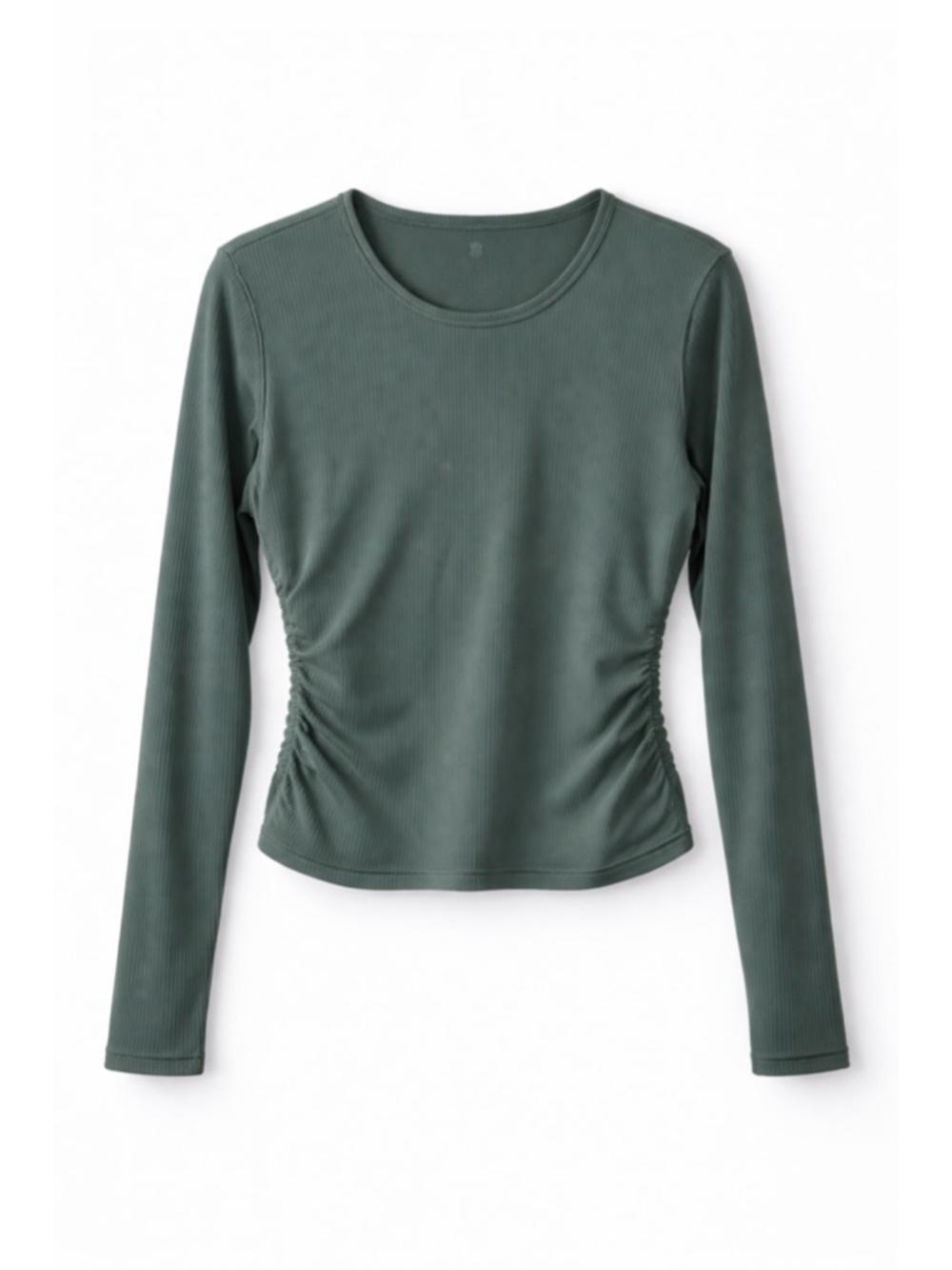 Lululemon Green Ribbed Long Sleeve Top Ruched Sides Stretch Athletic Yoga Size 8